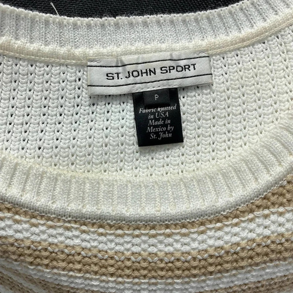 St. John Sport Striped Short Sleeve Knit Sweater in White & Tan Size US XS - Picture 11 of 12